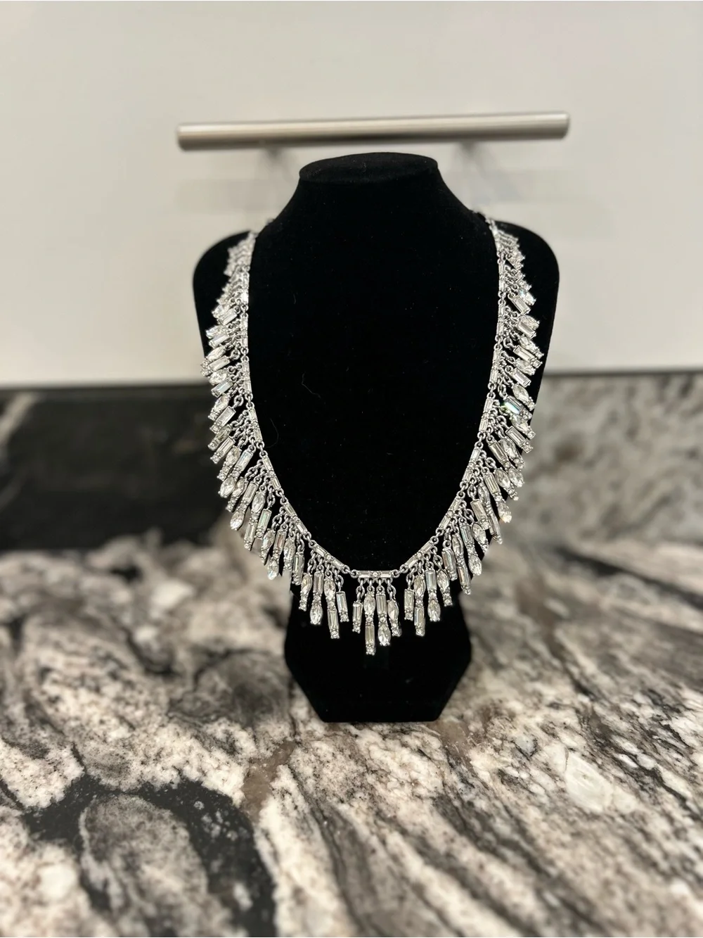 Talbots Silver Tone Crystal Fringe Statement Necklace - Women Jewelry